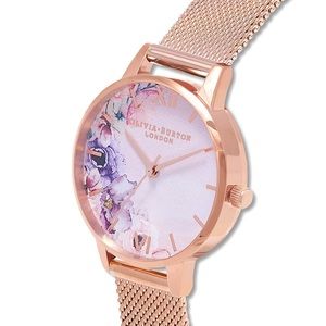Olivia Burton Watercolor Floral Mesh Watch Rose G